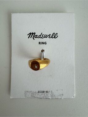 NEW Madewell Polished Gold Starburst Signet Ring with Clear Stone Size 6